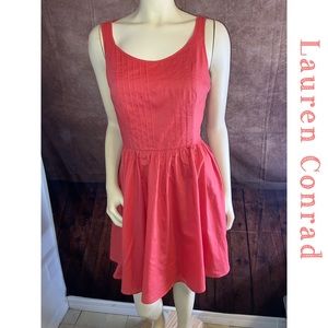 Lauren Conrad Coral/Pink Tank Dress Women's Size 6-cotton blend lace back-EUC